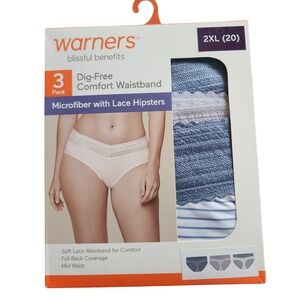 Warners Blissful Benefits 3 Pack Microfiber Lace Hipster Panties 2XL 20 Multi